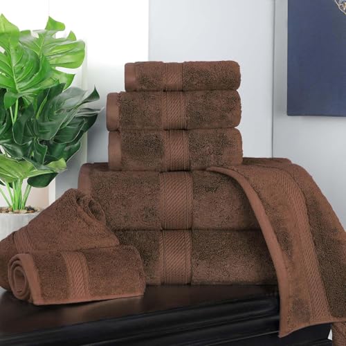 SUPERIOR Egyptian Cotton Ultra Plush & Absorbent, 8 Piece Set, Chocolate | Quick Dry, Soft Luxury Towel Set, Bath Essentials, Guest Bath, Spa, 2 Bath, 2 Hand, 4 Face Towels, Madeline Towels - color: Chocolate, size: 8-Piece Towel Set