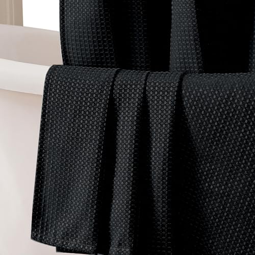 OWENIE Black Shower Curtain, Stall Small Waffle Weave Heavy Fabric Shower Curtains for Narrow Size Bathroom, Waterproof Soft Hotel Spa Luxury Bath Curtain Set, Machine Washable, Black, 36x72 Inch - color: Black, size: 36"W x 72"L (Pack of 1)
