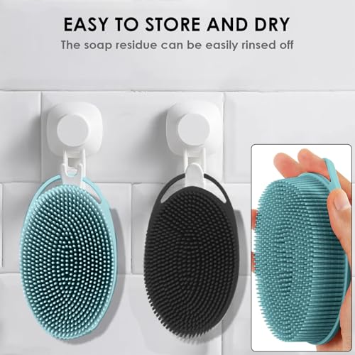 Silicone Body Scrubber – Dual-Sided Silicone Loofah for Shower, Set of 2 Soft Exfoliating Body Bath Shower Scrubber Loofah Brush Easy-to-Clean for Sensitive Kids Women Men All Kinds of Skin - color: Eucalyptus Green and Starlight