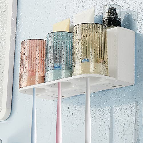 So Nice Toothbrush Holders for bathrooms Accessories Wall Mounted,Electric Shower Toothbrush Holder White Plastic toothbrushes Holder Set for Kids with 3 Cups - color: 3cups