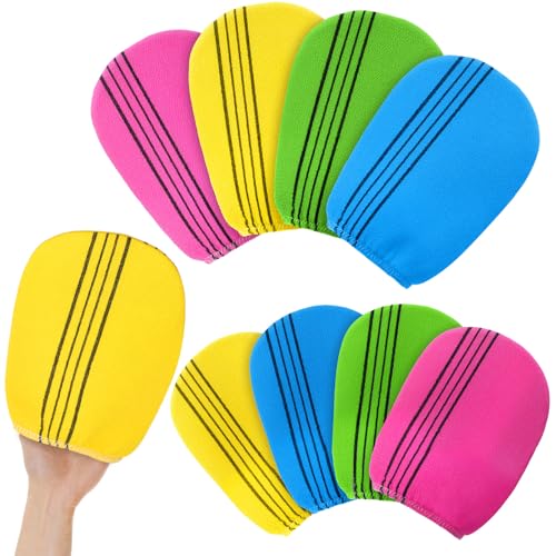 Tatuo 8 Pcs Korean Exfoliating Mitt Korean Scrub Mitt Asian Exfoliating Gloves 5.12 x 6.69 Inches Colorful Body Scrub Washcloth For Smooth Cleaning Skin, Reducing Dirt And Grease