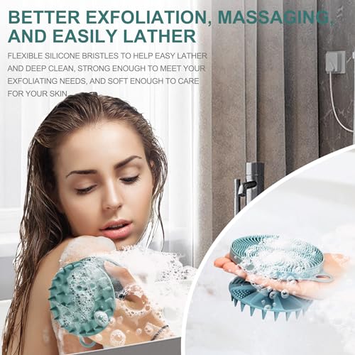 INNERNEED 2in1 Silicone Body Scrubber & Scalp Massager Shampoo Brush, Green | Food-Grade Soft Material, More Hygienic, Easily Lather, Convenient for Travel, Gym, Business,etc - color: Dark Green