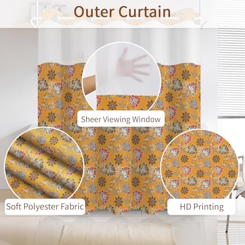 No Hook Shower Curtain with Snap in Liner Set FYLX00238 - color: Boho Floral Paisley