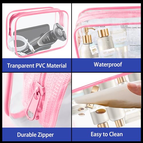 YedsIntu 16-Piece Makeup Bags, Waterproof Toiletry Bag Carry Pouch Portable Cosmetic Bag PVCTravel Clear Pouches Carry-on Travel Essentials Transparent Storage Organizer Bag (Rose Pink-M) - color: Rose Pink-M