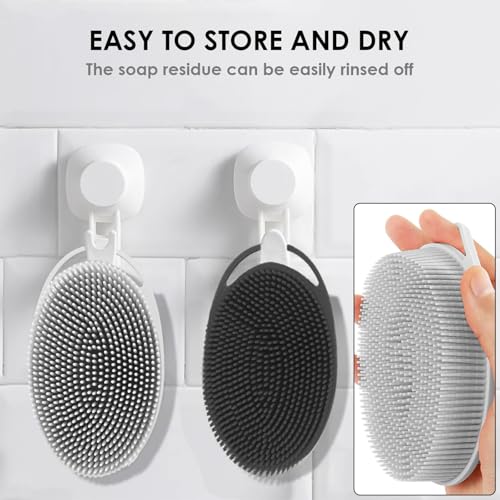 RamPula Silicone Body Scrubber, Silicone Loofah, Bath Cleaning Scrubber, Shower Sponge Glove, Exfoliating Body Brush for Wet or Dry Brushing, More Hygienic Than Traditional Loofah (Black and Grey) - color: Black and Grey