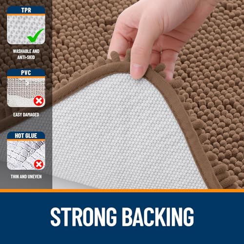 OLANLY Bathroom Rugs Sets 3 Piece, Soft Absorbent Chenille Bath Mats and U-Shaped Contour Toilet Rug, Quick Dry, Home Decor Accessories, Bath Mat Set for Bathroom (30"x20"+24"x16"+24"x20", Mocha) - color: Mocha, size: 30" X 20" + 24" X 16" + U24" X 20"