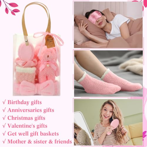 6 Set Spa Gifts Bulk for Women, Sleepover Party Favors Supplies for Bridesmaid Bridal Shower Wedding Guests Baby Shower Birthday Gift with Towels Socks Hair Tie Clip Eye Masks(Pink) - color: Pink