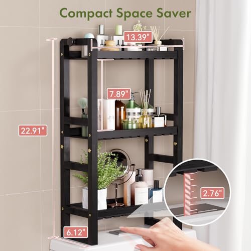 AmazerBath Bamboo Over The Toilet Storage Shelf - 3-Tier Bathroom Organizers and Storage Shelves, 2 in 1 Dual Stable Above Over Toilet Bamboo Shelf Home Storages Rack for Small Bathroom, Black - color: Black, size: 3-Tier