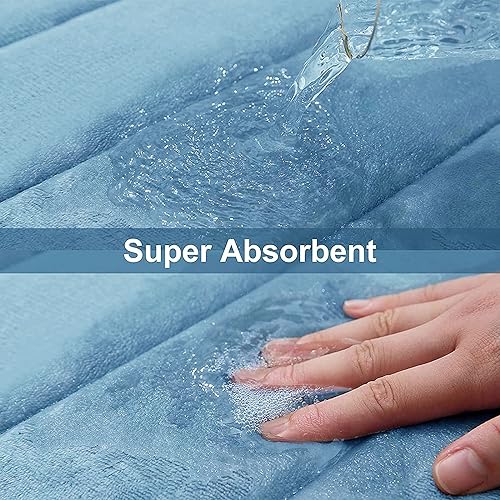 Buganda Memory Foam 3 Pieces Bathroom Rugs Set - Thick Soft Absorbent Bath Mats, Washable Small/Large/Contour Bath Rugs (24" x 16" + 30" x 20" + 24" x 20", Blue) - color: Blue, size: 24" X 16" + 30" X 20" + 24" X 20"