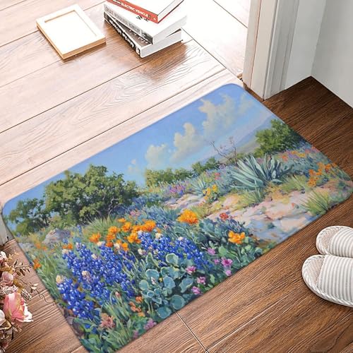 Bath Mat Blue Flowers Texas Bluebonnet Quick Dry Bathroom Rugs Non Slip Absorbent Shower Flannel Rug Floor Mat for Bathroom,Bathtub,Sink,Bedroom,16"X24" - color: Cay24