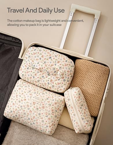 HBselect Quilted Makeup Bag, 3PCS Cotton Large Travel Makeup Bag, Cute Floral Coquette Make up Bag Cosmetic Bag Toiletry Bag for Women Girls - color: A-3PCS-Floral 12