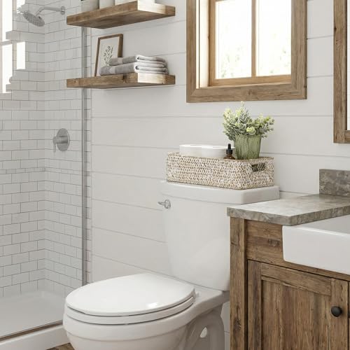 StorageWorks Wicker Toilet Paper Basket for Back of Toilet Baskets, Seagrass Bathroom Basket Organizer and Storage for Tank Topper, Small Tank Trays for Decor with Built-in Handles, Wipe White - color: Wipe White (Seagrass), size: 14¼" L x 6¾" W x 3¾" H