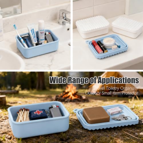 AIDIMMING Oversized Silicone Soap Holder for Two Bars of Soap with lid – Leak Proo, Large Capacity, Durable, Impact-Resistant, Stain-Resistant, Fit Shampoo and Conditioner Bar Set (Light Blue) - color: Light Blue