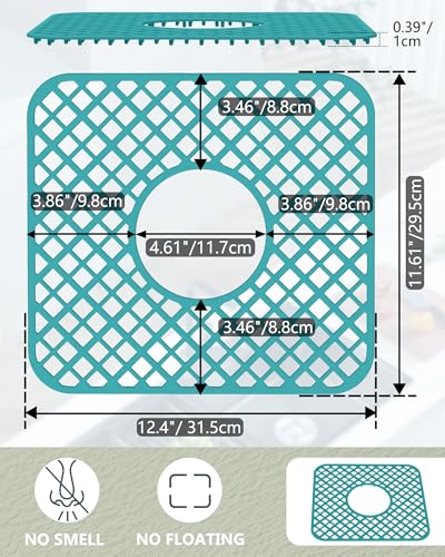 2 Pack Silicone Sink Protector for Kitchen Sink, Trellis Pattern 12 x 11" Sink Grid Mat Silicone Protectors, Center Drain, Green - color: Green