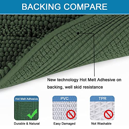 H.VERSAILTEX Bathroom Rugs Bath Rugs for Bathroom Non Slip Bath Mats Extra Thick Chenille Striped Rug 17" x 24" Absorbent Soft Shaggy Washable Dry Fast Bath Mats for Bath Room Floor - Bronze Green - color: Bronze Green, size: 17" x 24"
