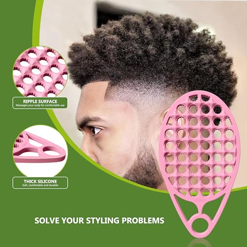 KOUPA Silicone Afro Twist Brush with Pick Comb - Easy Clean Dual-Sided Design with Textured Holes for Defined Afro Curls, Suitable for Coily Hair Men & Women, Pink - color: Pink