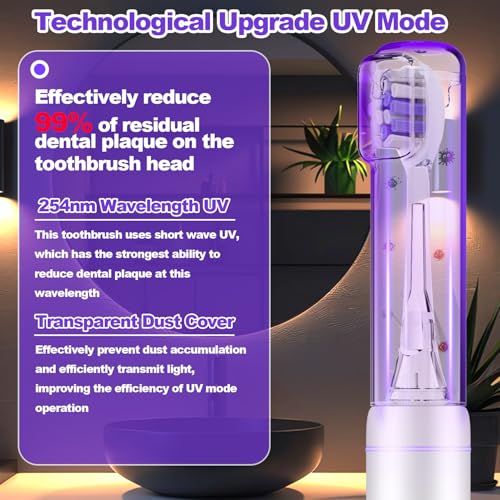 Metal Electric Toothbrush with UV Mode, Vibration and Oscillation Electric Toothbrush for Adults, 6 Brush Heads & Travel Case & Dust Cover, 5 Modes & Built in Timer, One Charge Last 120 Day（Sliver） - color: Sliver