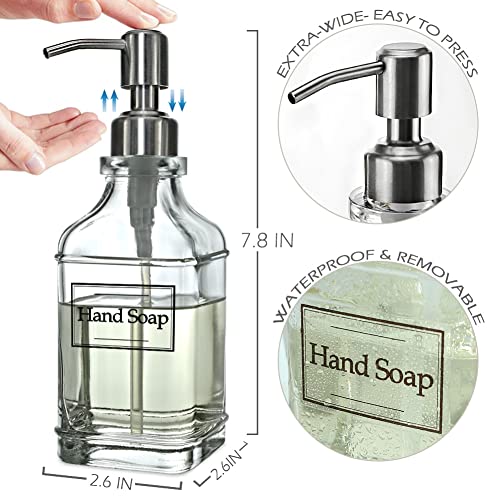 JASAI Antique Design Soap Dispenser with Rust Proof 304 Stainless Steel Pump, Refillable Glass Soap Dispenser with 10Pcs Clear Stickers, Premium Kitchen & Bathroom Soap Dispenser - color: 1 Pack