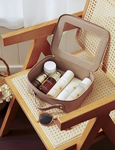 Popvibe Clear Makeup Bag Travel Cosmetic Case Transparent Toiletry Bag with Zipper, Portable Make Up Organizer Traveling Compact Car Bag for Essentials, Gold, Large - color: Gold, style: Large Luxe