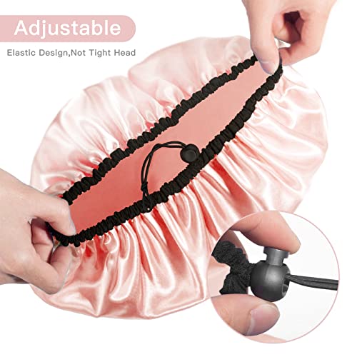 Auban Shower Cap for Women, Adjustable Reusable, Extra Large, Double-Layer Waterproof Bathing Cap, Waterproof Exterior, EVA Lining, Hair Cap for All Hair Lengths, 3 Colors - color: Leopard-champagne-black