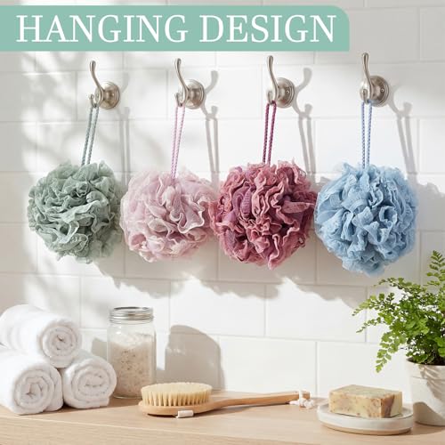 Sunnyray 4 Pack Loofah Bath Sponge Lace Mesh Set Large 60g Shower Poufs Body Scrubber Bath Loofah Ball Body Wash Sponge Exfoliating Scrubber Luffa Puff for Women Men Cleanse Skin Accessories (Classic) - color: Classic