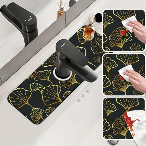 Faucet Drying Absorbing Mat, 15.5"X5.5" Faucet Drying Mat Ginkgo Leaves - size: 15.5" x 5.5"