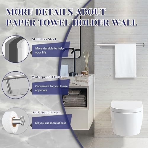 Paper Towel Holder, Self Adhesive or Drilling Paper Towel Holder Under Cabinet, Stainless Steel Paper Towel Holders Wall Mount for Kitchen, Bathroom, Sink, Pantry, Fridge (Sliver) - color: Sliver