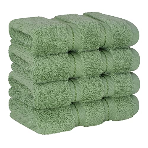 American Soft Linen 100% Cotton Luxury Turkish Towels, 4 PC Washcloth Set | Soft Absorbent Quick Dry OEKO Tex Standard 100 Certificated Durable Machine Washable Breathable Premium Hotel Quality - color: Sage Green, size: 4 PC (13"x13")