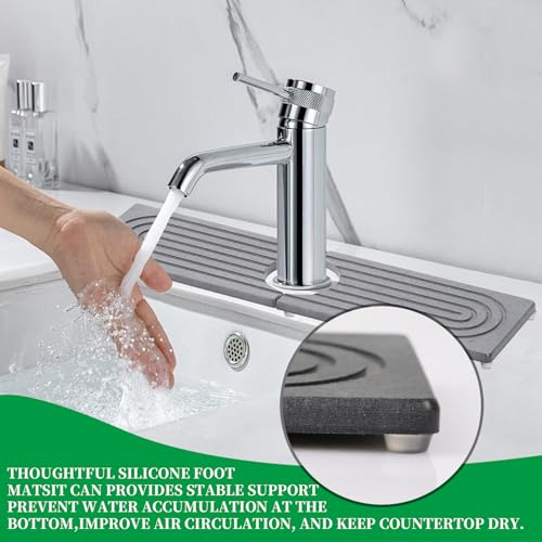 Stone Faucet Mat For Kitchen Sink, 15.8 Inch Super Absorbent Splash Guard for Kitchen Sink Quick Dry Water Absorbing, Non-Slip Stone Tray for Kitchen Counter
