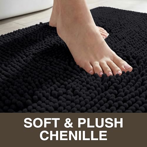 Neater Home Plush Bathroom Rugs 36x24 Thick Chenille Quick Dry Microfiber Absorbent Bath Mat, Soft Bath Rugs, Machine Washable Bathroom Floor Mat for Tub Shower Sink, Home Decor Accessories, Black - color: Black, size: 36" x 24"