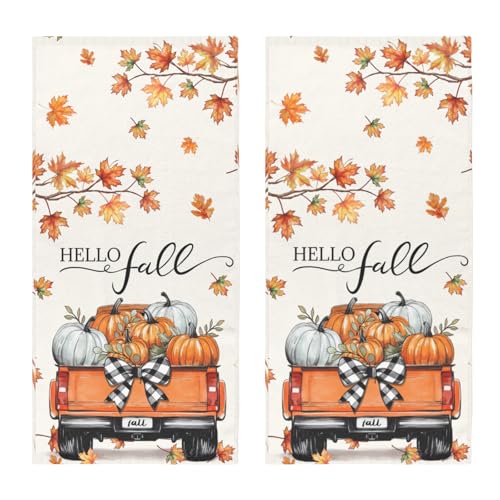 Fall Hand Towels for Bathroom Pumpkin Thanksgiving Harvest | 14.4x28.3 Inch，Set of 2 ，Polyester Cotton，Breathable，Skin-Friendly，for Autumn Holiday Kitchen Hotel Gym Spa Decor - color: Fall Pumpkin