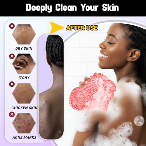 African Net Sponge Authentic 2 Pieces Gentle Exfoliating Body Scrubber Bath Sponges for All Skin Types, African Exfoliating Net Sponge with Handles Washcloth Loofah Bathing Accessories for Shower - style: Light Green, Light Pink