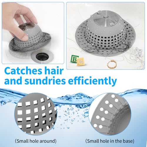 Aluvor Shower Drain Hair Catcher Bathtub Drain Cover Sink Drain Protector | Bathroom Sink & Bathtub Drain Strainer for Pop-Up & Regular Drains, Silver Grey - color: Silver Grey