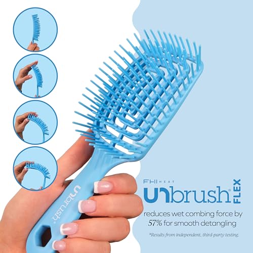 FHI Heat UNbrush Flex Detangling Brush — Ultra-Flexible, Pain-Free Hair Brush Detangler with DuoFlex Anti-Static Bristles for Removing Tangles, Massaging Scalp & Faster Styling - color: Blue