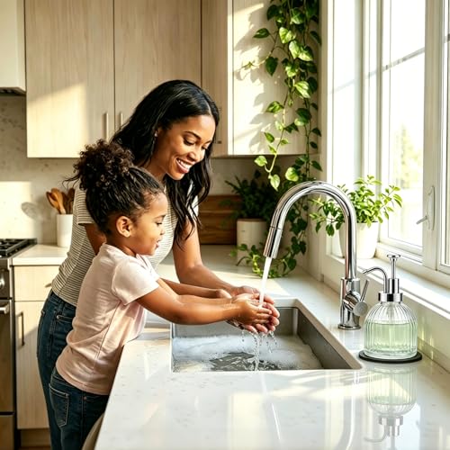 SheeChung 8 Oz Glass Soap Dispenser Bathroom, Clear Liquid Hand Soap Dispenser with Pump, Refillable Dish Soap Dispenser for Kitchen, Cute Modern Stripes Lotion Bottle, Shampoo (Silver Pump, 1 Pack) - color: Clear-silver Pump, 1 Pack