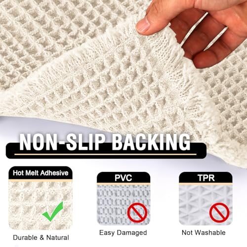 H.VERSAILTEX Waffle Bath Mat Super Absorbent Bathroom Mats Non Slip Bath Rugs for Bathroom Floor Machine Washable Ultra Soft Bathroom Rugs for Beside Tub, (32 x 20 Plus 24 x 17 - Inches, Ivory) - color: Ivory, size: 20" x 32" Plus 17" x 24"