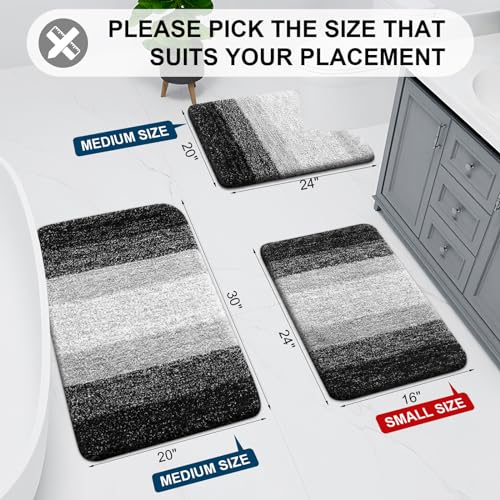 Arotive Bathroom Rugs Sets 2 Piece, Soft Absorbent Microfiber Bath Mats and U-Shaped Contour Toilet Rug, Machine Washable Dry Bath Mats for Bathroom, 30x20 and 24x20, Black - color: Black, size: 30" X 20" + U Shape 24" X 20"