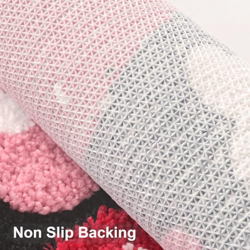 Anybar U-Shaped Toilet Rug 20x20'' - Super Soft Absorbent Bathroom Mat with Cute Strawberry & Flower Design, Non-Slip Quick-Dry Washable Contour Rug for Toilet, Bath Mats for Bathroom Decor（Black） - color: Black, size: 1'8" x 1'8" (U-Shape)