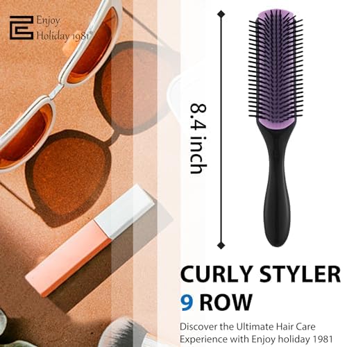 Curly Hair Brush for Women Men Curl Defining Hairbrush Small Mini Detangler Edge Combs Barber Styling Tools Travel Accessories Cruise Ship Essential 2029 Beach Vacation Must Have Gift - color: Purple 9 Row