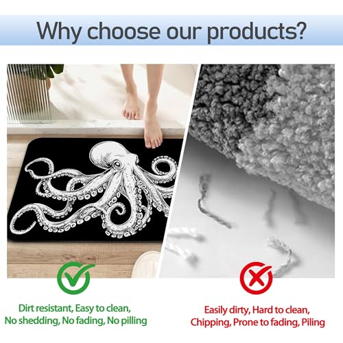 Bathroom Rug 29.5"x17", Cute Octopus Bath Mat with Non-Slip Rubber Backing, Quick-Drying Absorbent Thin Floor Mat for Bathroom, Shower, Sink, or Kitchen - color: Cute Octopus