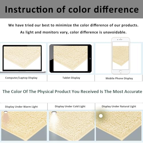 Bathroom Rugs Sets 2 Piece Plush Chenille Bath Rugs Non-Slip Bath Mats Absorbent Shaggy Rugs,Bathtub Mat,Bathroom Mats,Washable Bathroom Carpet for Tub, Shower,Washroom-32x20 + 24x16 Light Cream - color: Light Cream, size: 32"L x 20"W + 24"L x 16"W
