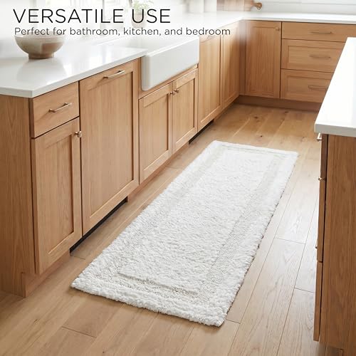THE BEER VALLEY Reversible Bath Runner Rug 2x5 Feet - White | Cotton Absorbent Soft Runners for Bathroom, Washable Toilet Throw Thick Rugs - color: White, size: 2' x 5' (Rectangular)