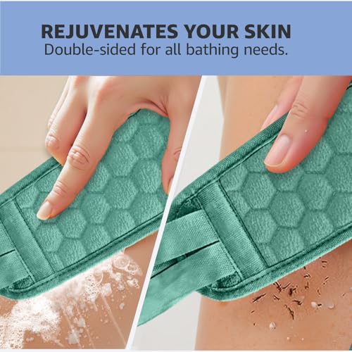 Back Scrubber for Shower with Handles, 40 Inch Extra Long Double-Sided Exfoliating Bath Strap, Textured Body Washer with Extended Reach for Deep Cleaning (Green) - color: Green