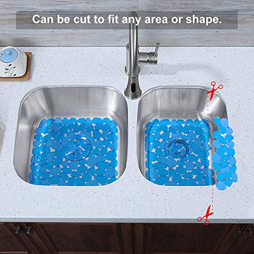 Bligli Pebble Sink Mat for Stainless Steel/Ceramic Sinks, PVC Eco-Friendly Sink Protectors Mats for Bottom of Kitchen Sink, Dish Drying Mat for Dishes and Glassware, 15.7 x 11.8 inch, Blue - color: Blue