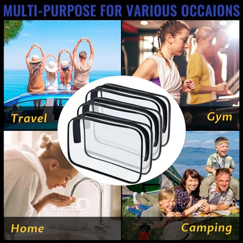 16 Pieces Clear Makeup Bags Bulk, TSA Approved Toiletry Bag for Travel, PVC Waterproof Travel Pouches Clear Pouch with Zipper for Men and Women Carry-on Travel Essentials Cosmetic Bags (Black-M) - color: Black-M