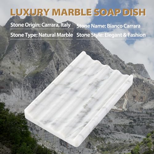 2PCS Koville Italian Natural Marble Soap Dish for Shower, Stone Soap Tray for Bathroom, Bar Soap Holder for Sink, Stripe Grooves Saver Keep Bars Dry Easy Clean (Bianco Carrara) - color: Bianco Carrara