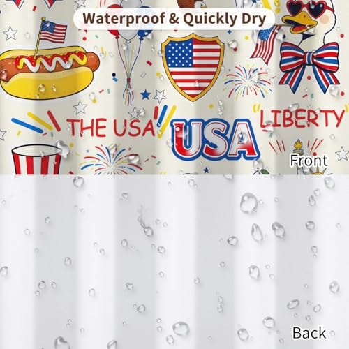 Fabric Shower Curtain with Hooks, Waterproof & Washable & Polyester, Fourth of July Patriotic Decorations Shower Curtains for Bathroom, Red White Blue Star Bathroom Curtain, House Gift, 71x74 Inch - color: 4th of July