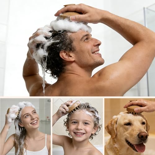 Nimiah Scalp Massager Hair Growth - Manicure Safe Scalp Scrubber Shampoo Brush with Coconut Shell Base & Soft Silicone Bristles for Dandruff Removal, Stress Relax & Deep Cleansing
