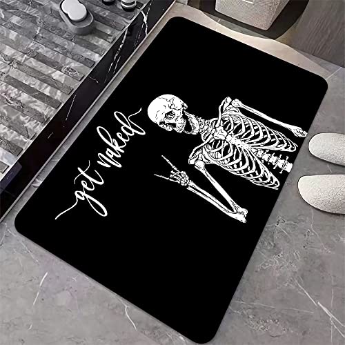 Diatomaceous Earth Bath Mat,Black Funny Skull Non-Slip Volume Super Absorbent Fast Drying for Bathroom Kitchen Door mat,Eco-Friendly Easy to Clean 20×31Inch (50 * 80cm) - color: Black Funny Skull, size: 1'8" x 2'8" (Rectangular)