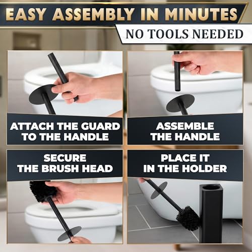 Black Toilet Brush and Holder Set - Slim Matte Design that Fits Anywhere - Stainless Steel Toilet Bowl Brush and Holder with 2 Rounded Corners, Replaceable Head, Removable Inner Bowl & Splash Guard - color: Black Squircle